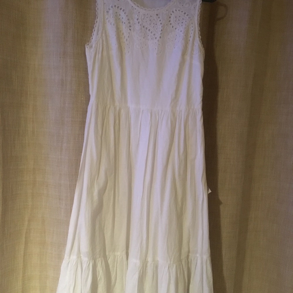 White Cotten lined eyelet dress